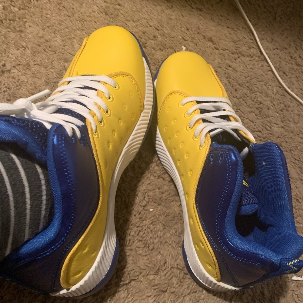 Blue and yellow sneakers